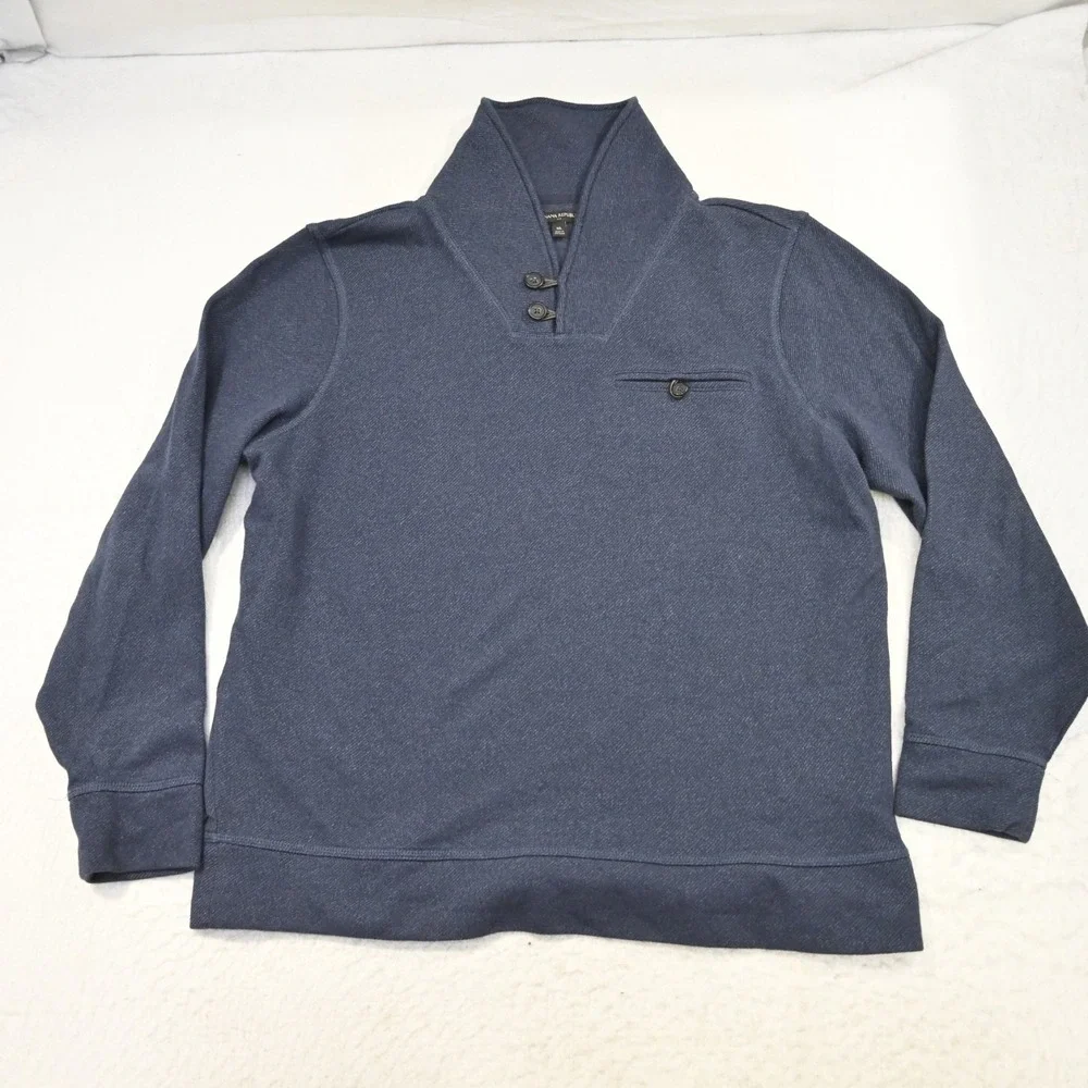Banana Republic Shawl Neck Sweater Men XL Blue Cotton Blend Long Sleeve Pullover